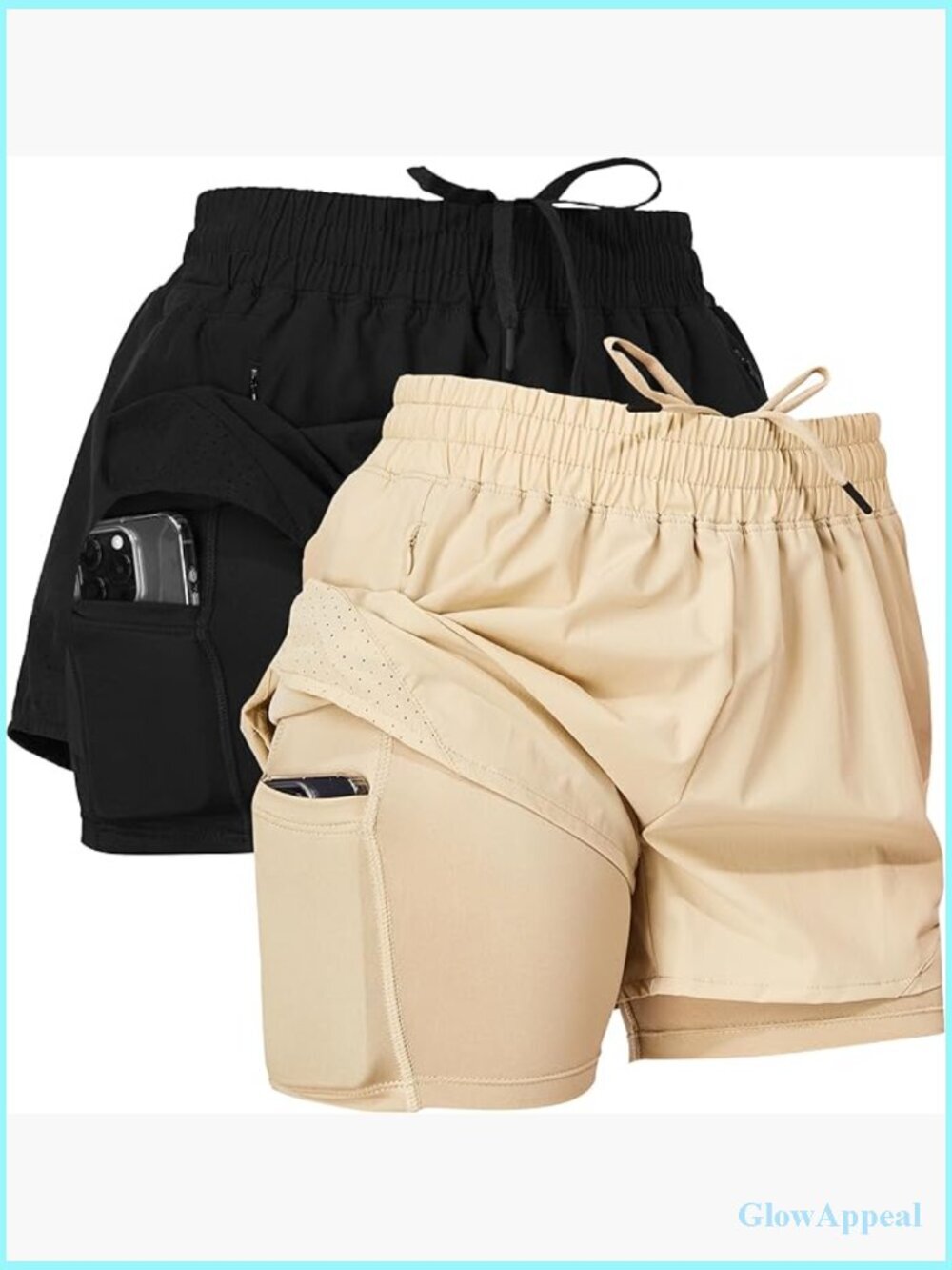 Pack of 2 Compression Running Shorts with Built-in Liner & Phone Pocket